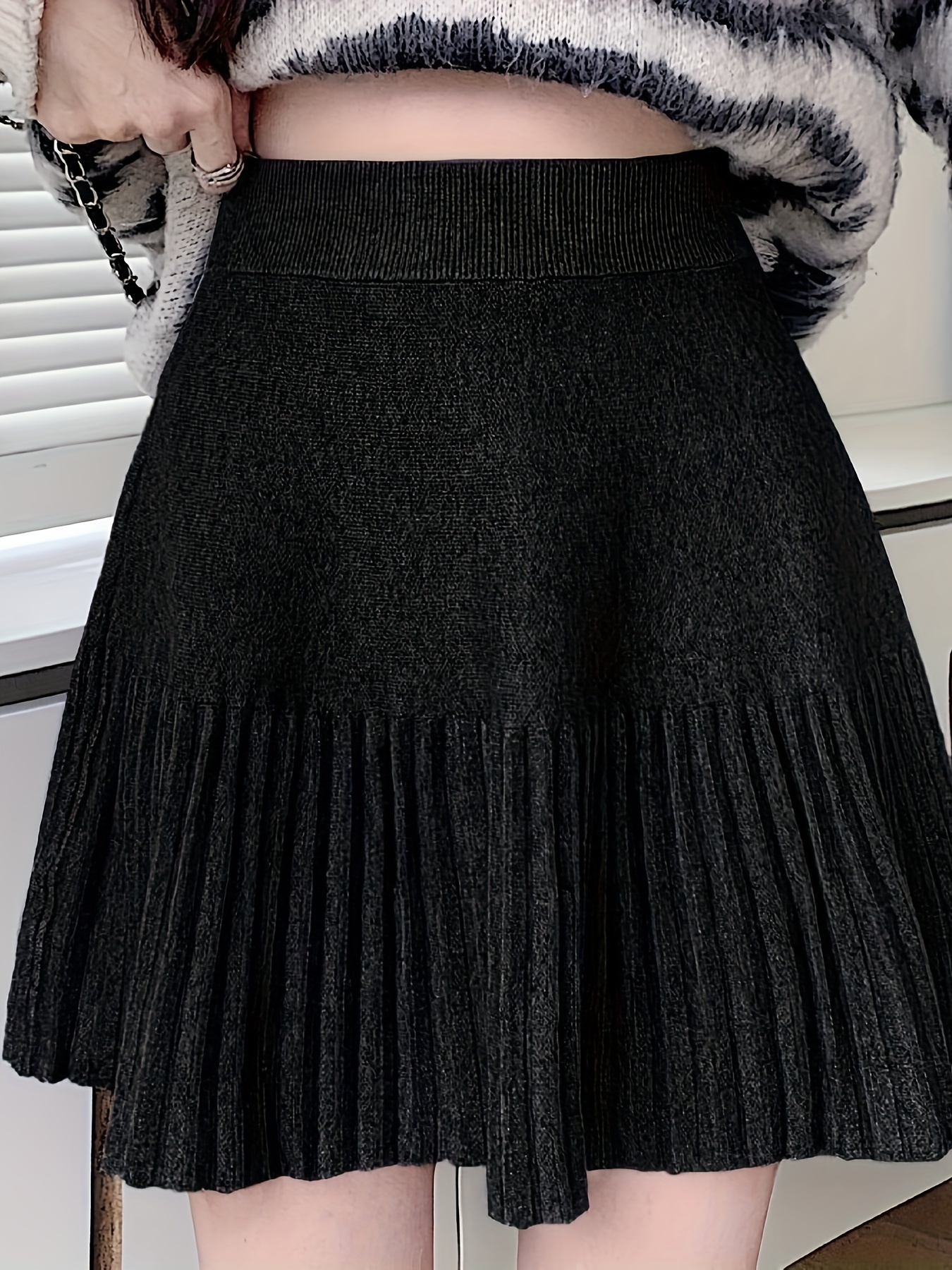 acrylic knit midi skirt high waist a line pencil skirt short