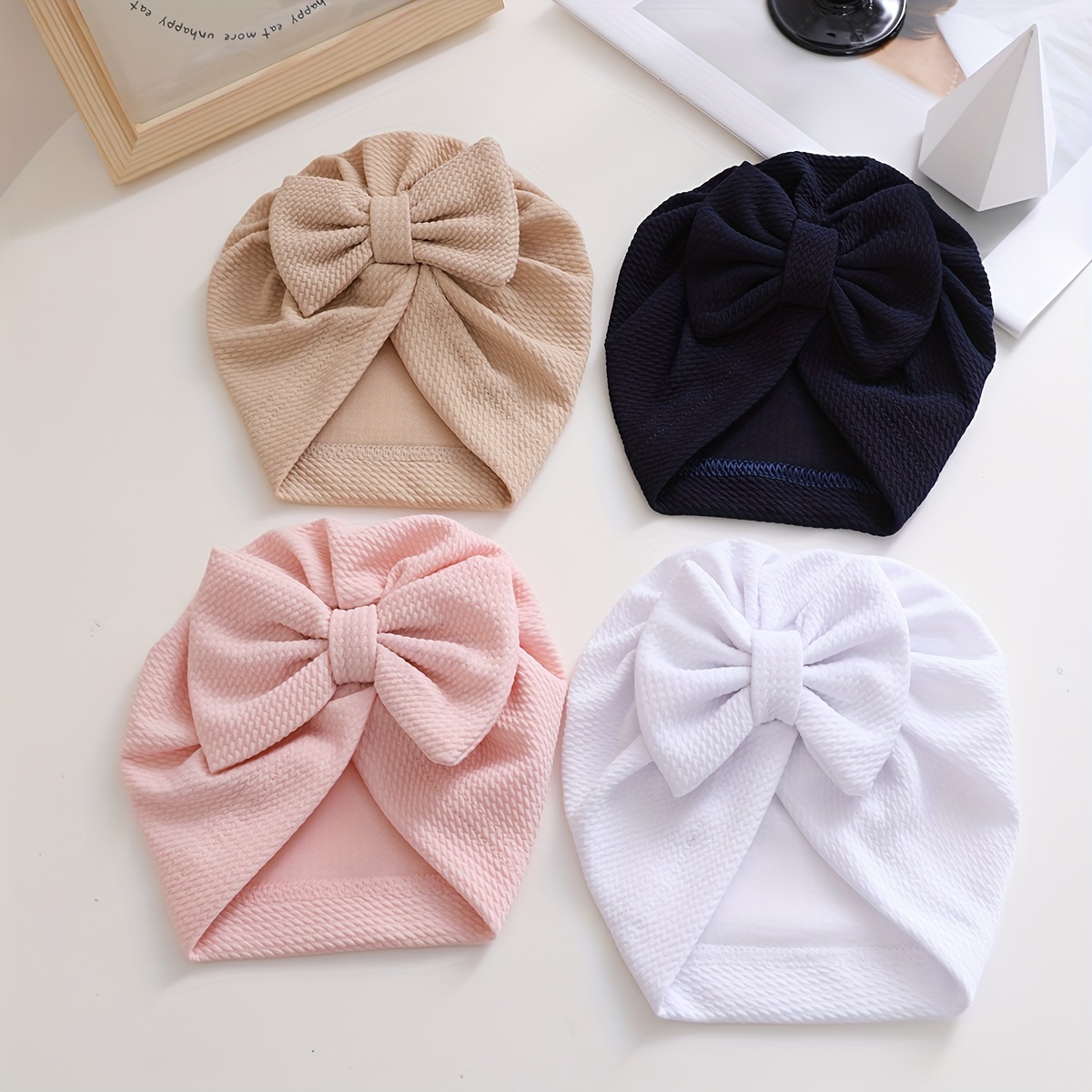 

4pcs/set, Boys/girls Solid Color Bow Decor Tire Hat