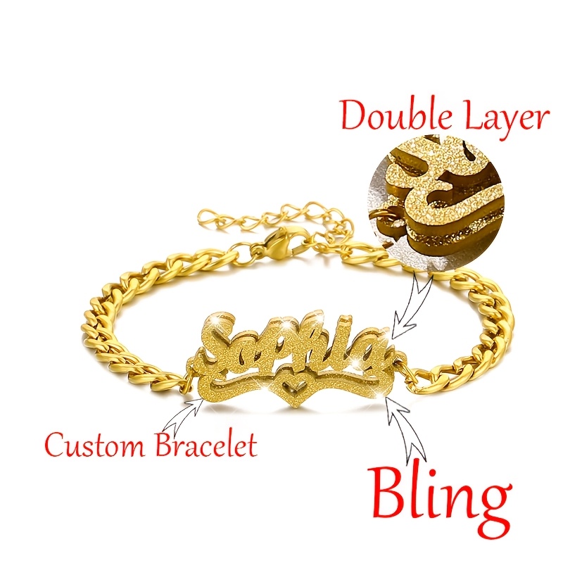 Custom Frosted Name Bracelet, Heart-shaped Couple Gift