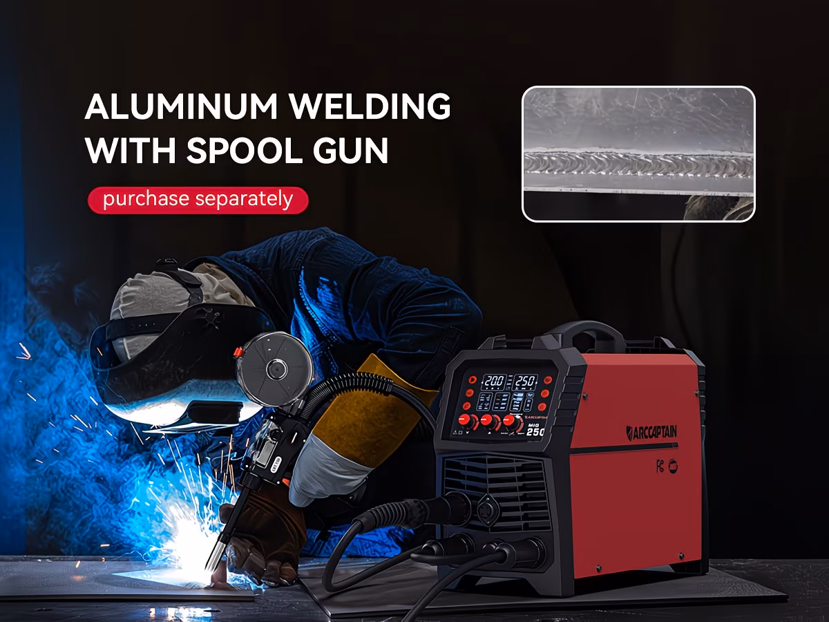250a mig welder 110v 220 mig gasless flux core mig stick lift tig spool gun spot 6 in 1 aluminum welding machine professional welder large led display with lift tig gun spool gun sold separately without battery Product details 6