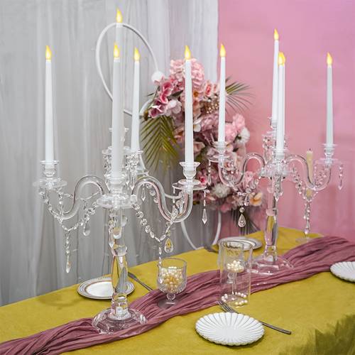 elegant 5 arm crystal taper candelabra 14 tabletop centerpiece with clear candle holders decorative beads for home weddings and holidays wedding decor luxurious design christmas decorations