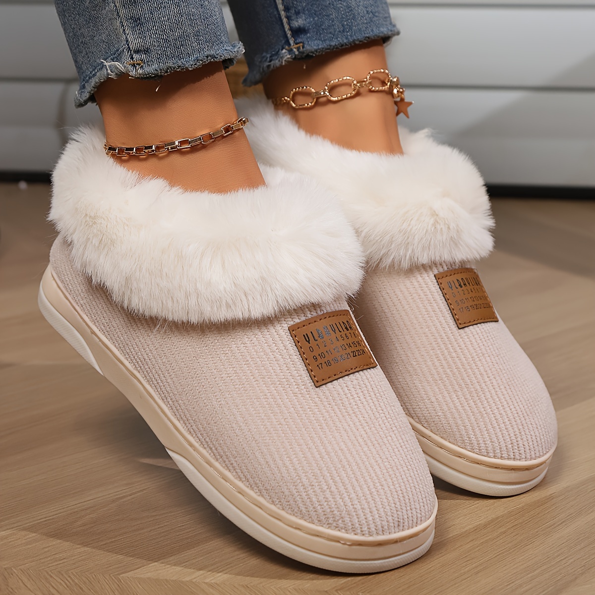 *'S Cozy Fleece Slippers Warm Winter Indoor Shoes with Thick Plush Sole,  Soft Fabric Upper TPR Outsole for Indoor