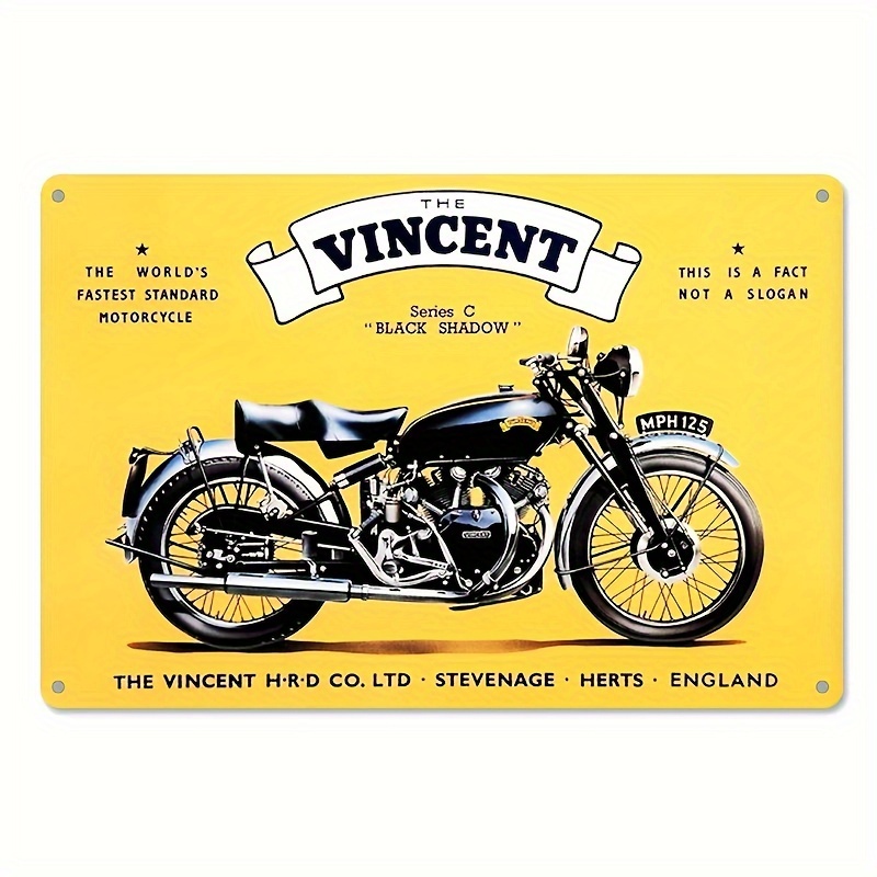 

1pc Vintage Aluminum Sign, 12x8 Inches (30x20cm), "the Vincent" Motorcycle Illustration, Retro Wall Art Decor, Metal Poster For Home, Bar, Café, Farmhouse Room, Durable And Classic Design