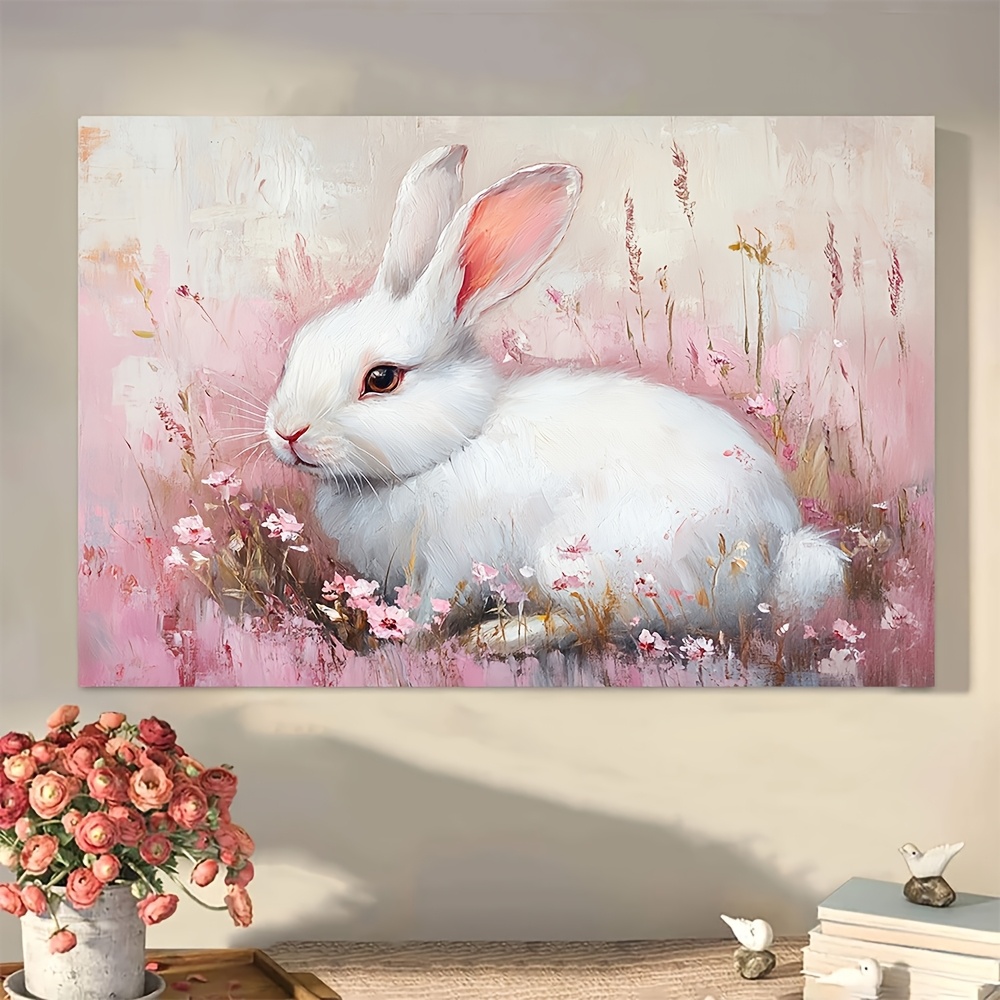 

Bunny Canvas Art - Wall Print With Wooden Frame, Home On Valentine's Day Or Easter