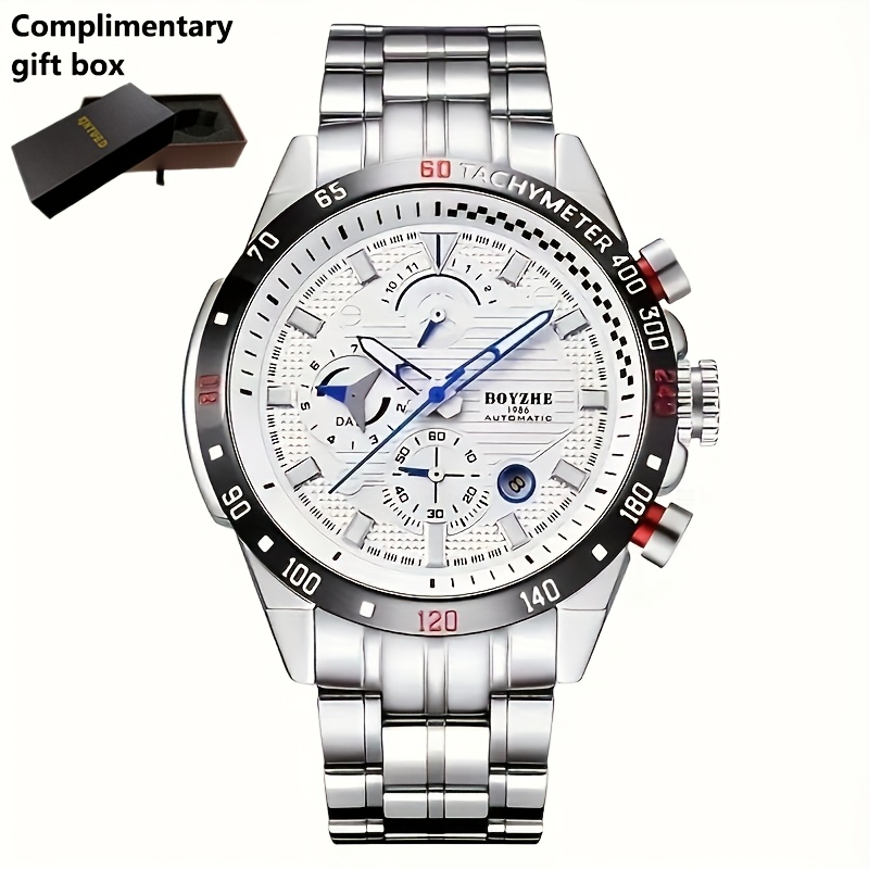 Image of [] Men's Watch Automatic Mechanical Watch, Men's Watch Multi-functional Back Hollowed-out Mechanical Watch, Holiday Gifts, Without Battery