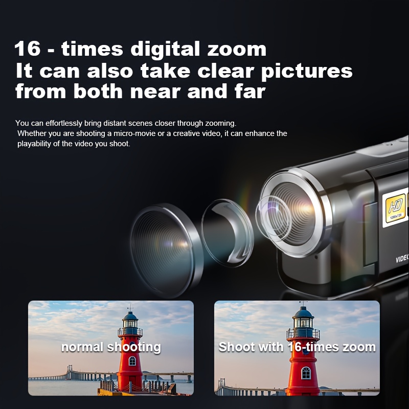 videocamera digitale 16mp hd 720p,   lcd da 5,08 cm, zoom digitale 16x, dv   portatile per vita quotidiana e riprese all  , senza scheda   scheda da 32gb opzionale Dettagli dell'articolo 2