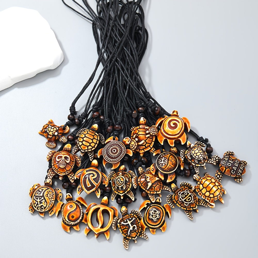 E-shop 10-teiliges dehnbares Harz-Schildkröten-Anhänger-Halsketten-Set mit Ozean-Strand-Thema, lässige Choker-Halskette für Damen, lange Pulloverkette,