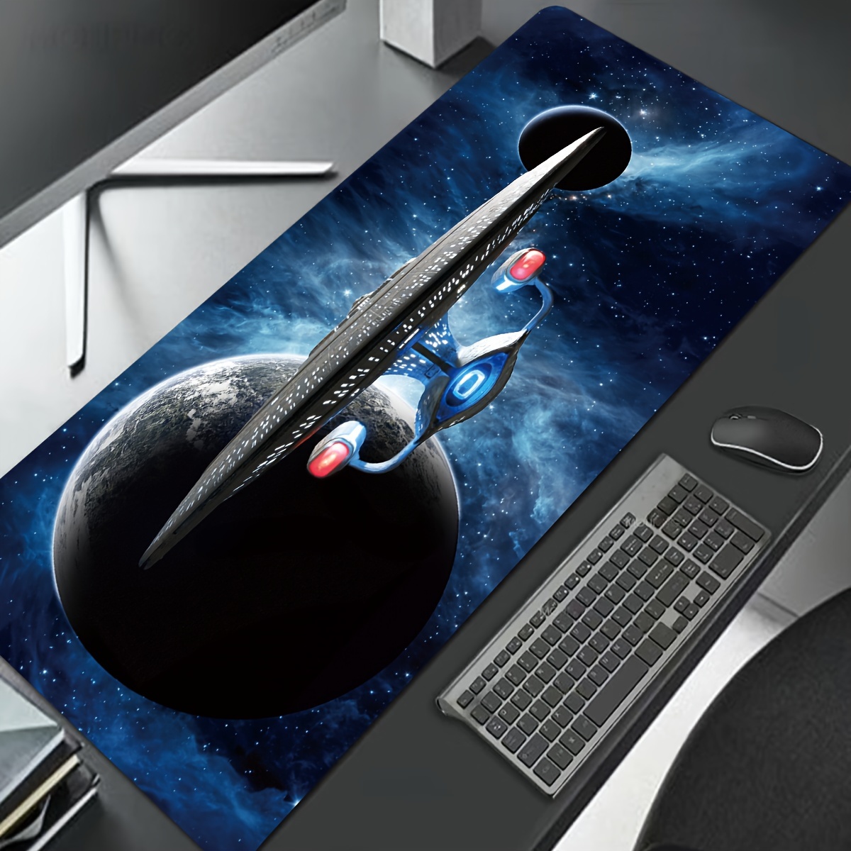 

1pc Starship Design Xxl Extended Mouse Pad 35.4x15.7in, Polyester Rectangular Desk Mat With , Non-slip Base For Wireless Mouse & Keyboard, Ideal For Office & Home