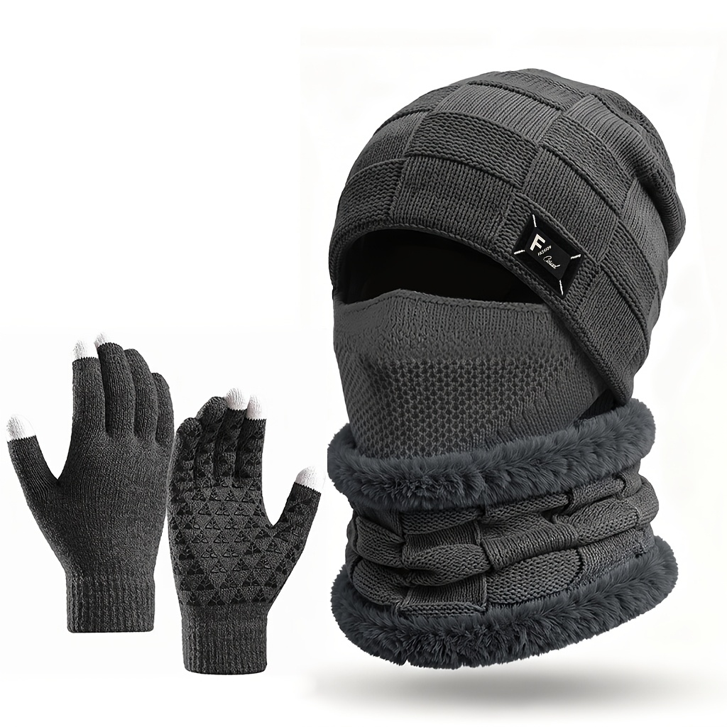 Winter Fleece Hat Set Unisex with Gloves & Neck Gaiter