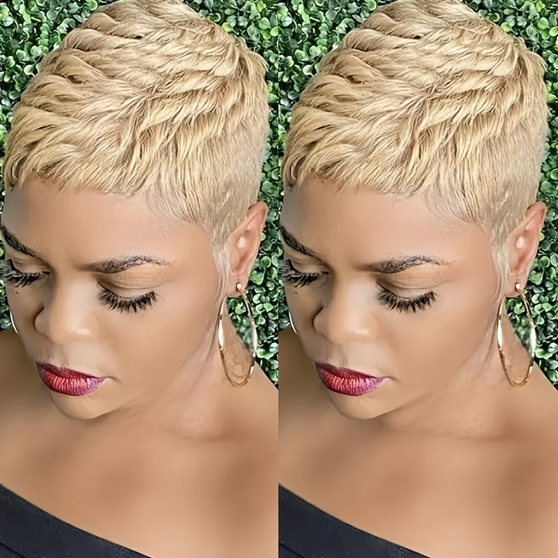 TEMU Women's Cut Wig - Natural Hair, 180% Density, No Lace Front Needed, For & Volume - Formal Events, Parties, Everyday - Blonde Hairstyle For Women, Short Hair Wigs, Party Hairpiece, Sleek Hairstyle