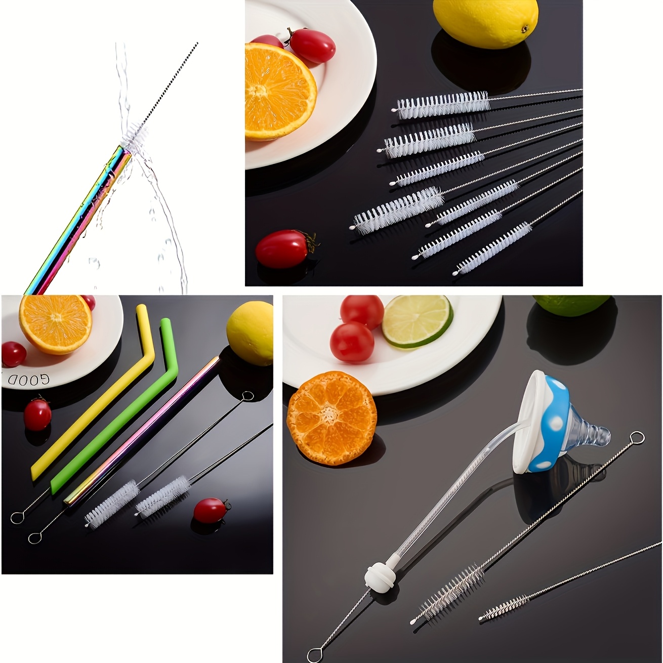 juego de 10 piezas, múltiples especificaciones, mango de acero inoxidable, cepillo para paja con cerdas   - cepillo de limpieza -   para vasos, teteras, botellas de leche, tubos de ensayo, mini botellas,  ., suministros de limpieza, herramientas de limpieza Detalles del producto 5