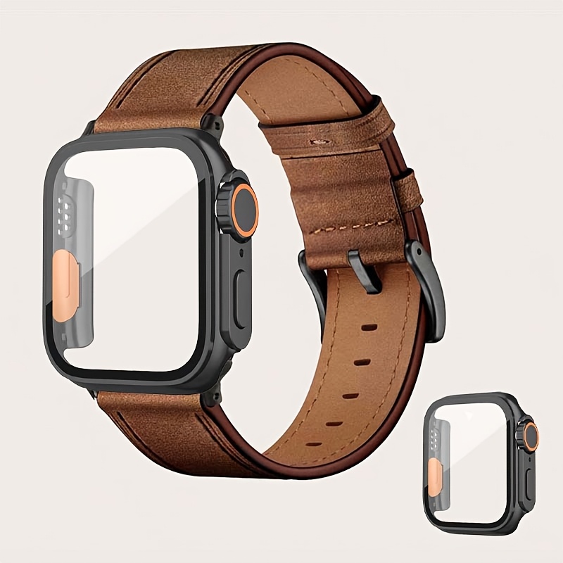 TEMU Custodia Uta con Fibbia Quadrata Vintage Marrone +, Compatibile con Cinturini per Apple Watch, in Pelle Verniciato per iWatch , SE, , 12, S11,