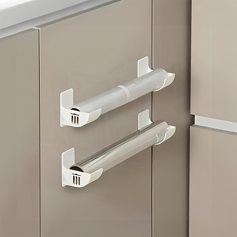 4pcs Over-the-door Cabinet Organizer, No-drill Adjustable Kitchen Countertop Storage Rack - Plastic Storage Box For Film, Trash Bags, Umbrellas, Etc. - Side Brackets, Cabinet And Fridge Space