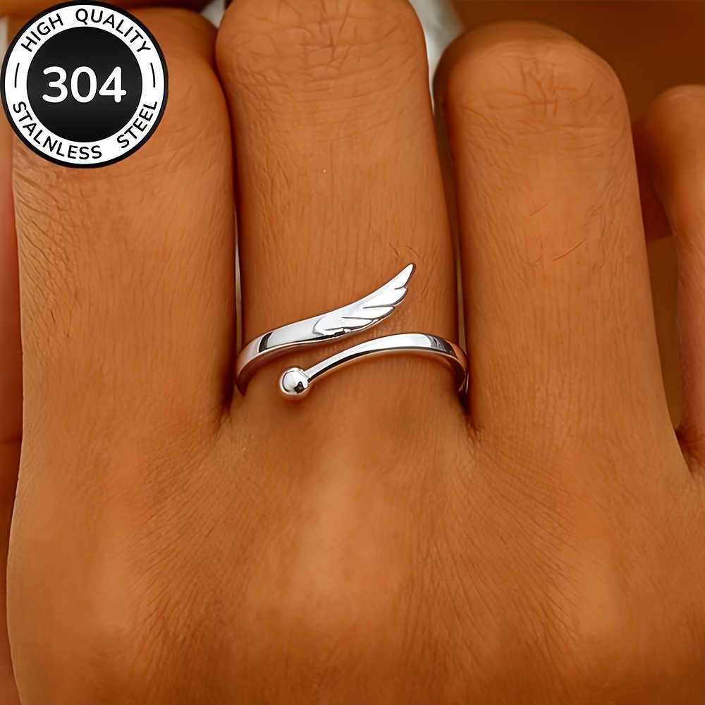 TEMU Anillo de acero inoxidable hipoalergénico de calidad con aro abierto, resistente al deslustre, elegante, un anillo de moda para mujer adecuado
