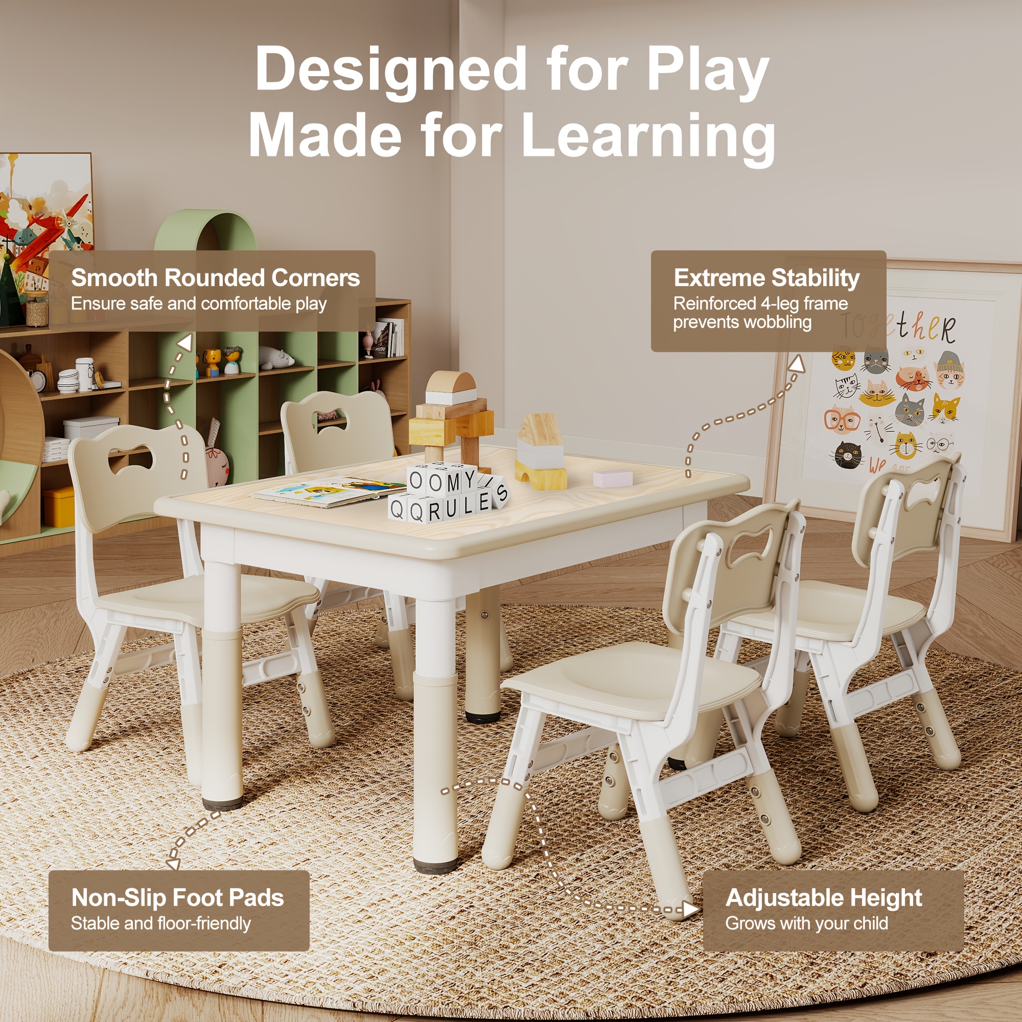 Adjustable Table And 4 Chairs, 23.6
