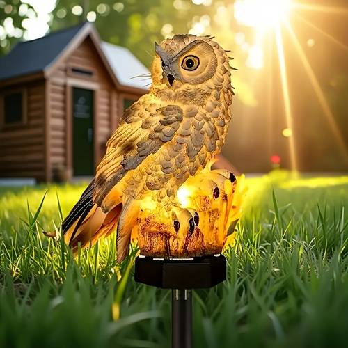 1pc owl outdoor solar lamp realistic design with luminous eyes solar led garden decoration and durable plastic lawn courtyard fence terrace lighting natural inspiration lighting