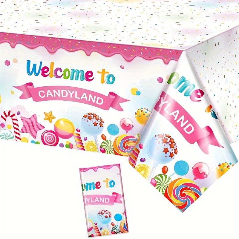 

1pc, Land Tablecloth, Sweet Candy Lollipop Tablecloth, Birthday Table Covers For Party Decoration, Rectangle Table Cover Eid Al-adha Mubarak