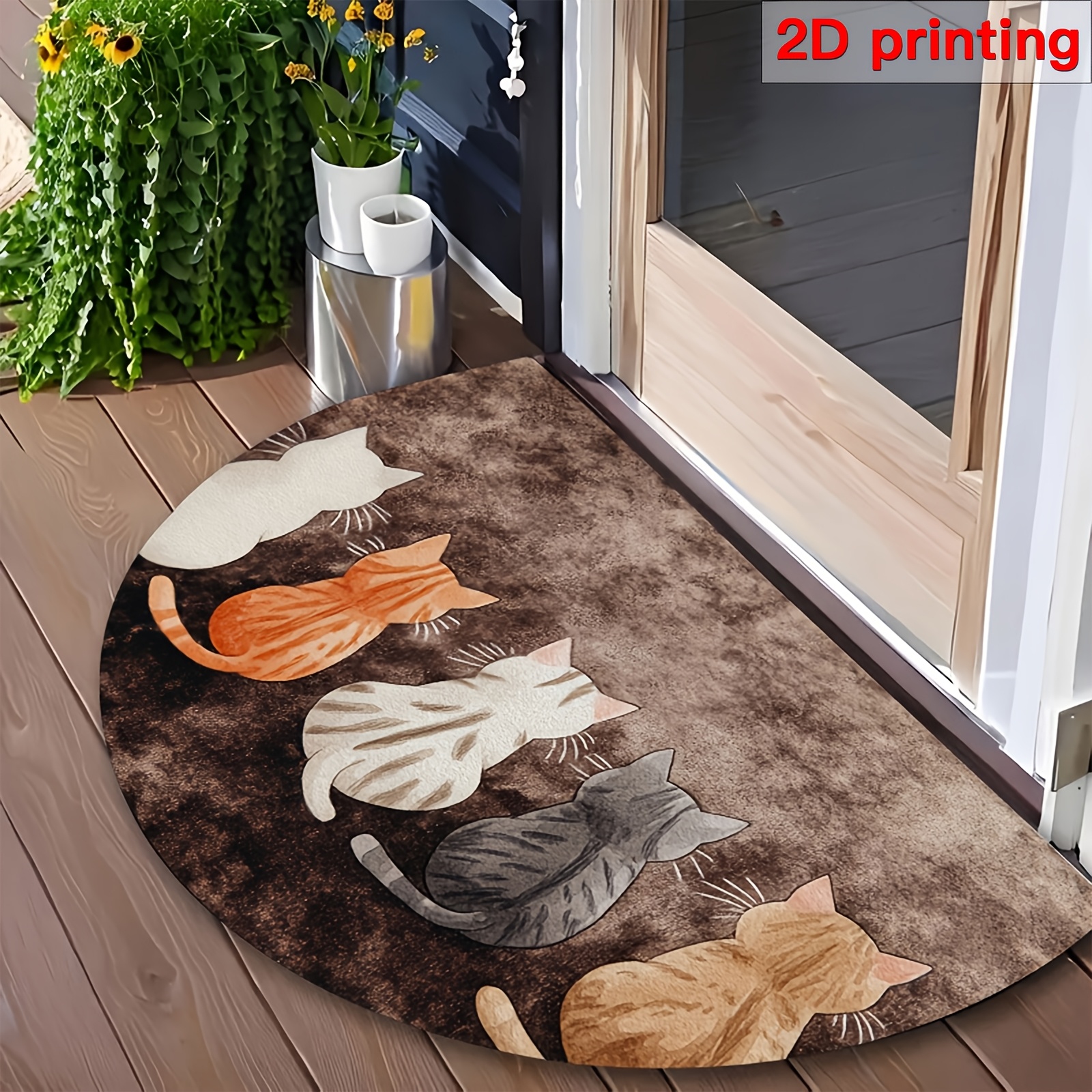 E-shop 2D-flache 1-tlg. niedliche Katzen-Design rutschfeste Fußmatte – halbrunde -Fußmatte mit lustiger Katzenillustration, maschinell hergestellte