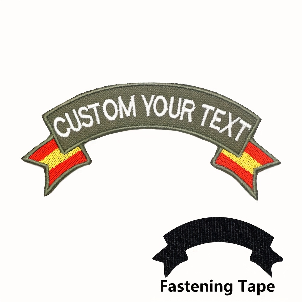 TEMU 1 pieza de parche bordado con forma irregular y texto de personalizado con logo en español, cinta táctica de con y negro con respaldo/respaldo