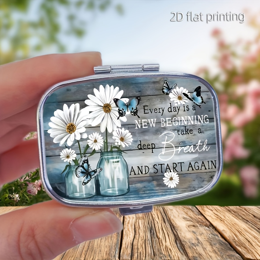 1pc " Day Is " Pill Box, 2-compartment Pill Case, Decorative Rectangle Pill Box For Pocket, Purse, And Travel