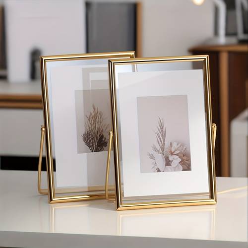 golden transparent floating glass iron and metal rotating photo frames in sizes of 6 7 8 and 10 inches ideal for portrait photos great as festival gifts or photo memorials
