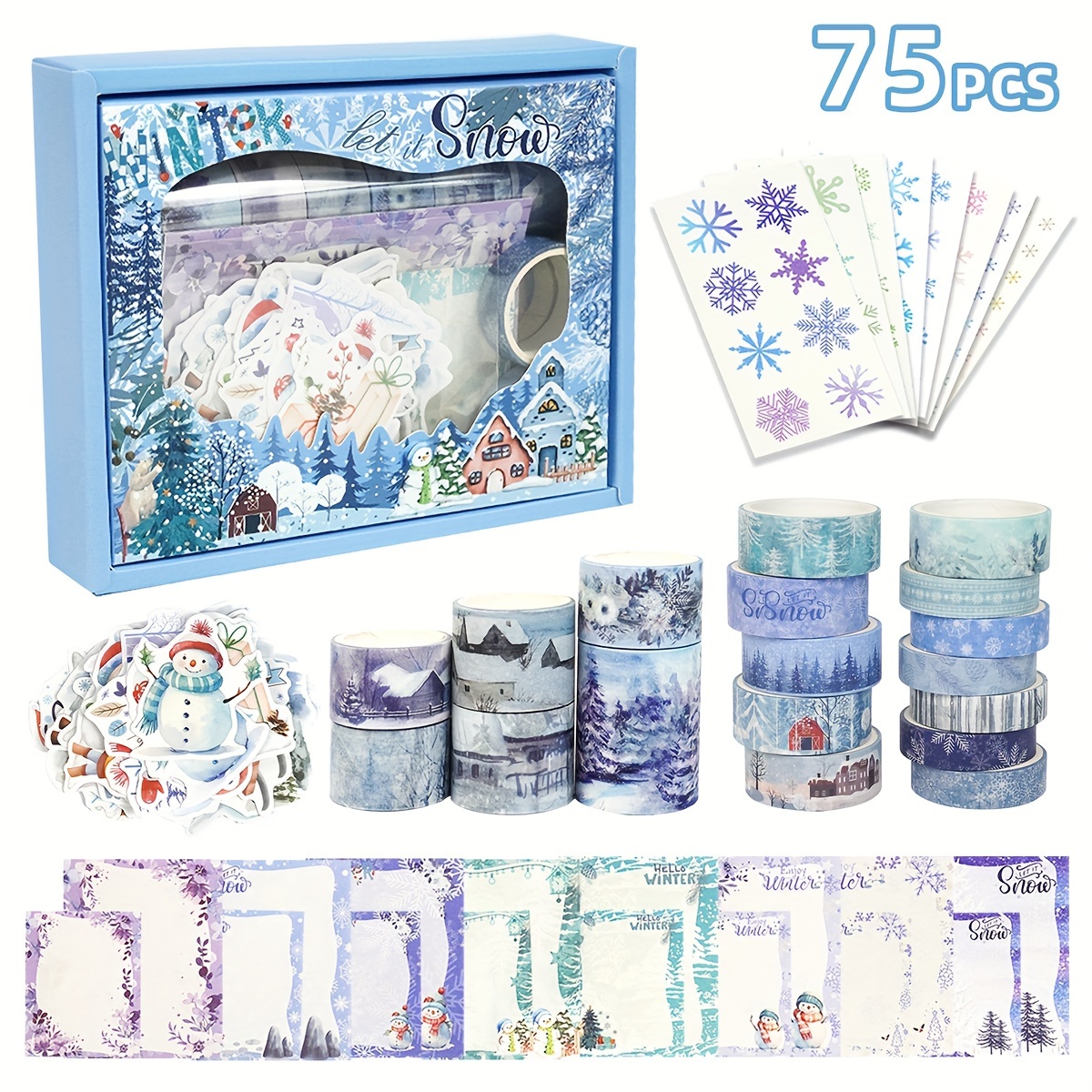 

1 Set, Christmas Theme Snow Scenery Tape Set Box, Snowman And Other , Used For Handmade Album Making, Scrapbooking Decoration Material Tape Roll, Best For Christmas