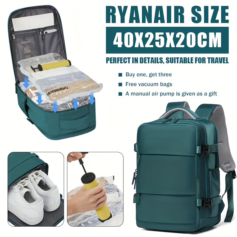 TEMU Juego de 3 piezas de mochila de vacío para cabina de aviación Wizard, bolso de de viaje para mujer, bolsa de compresión de vacío y bomba de aire