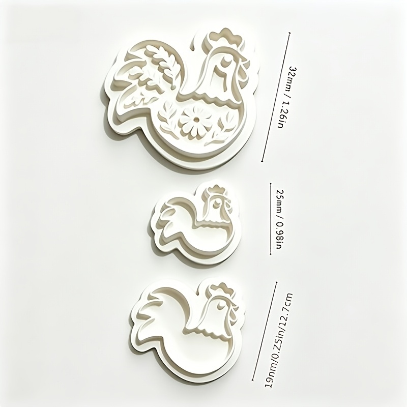TEMU Set de 3 piezas de moldes especiales para joyería de arcilla a , en relieve de pollo, figura pública, herramientas de corte para joyería de