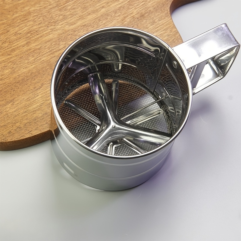 TEMU Stainless Steel Double Mesh Flour Sifter With Single-hand Press And Shake , Ideal For Sifting Powdered Sugar Or Dusting, Perfect For Halloween,