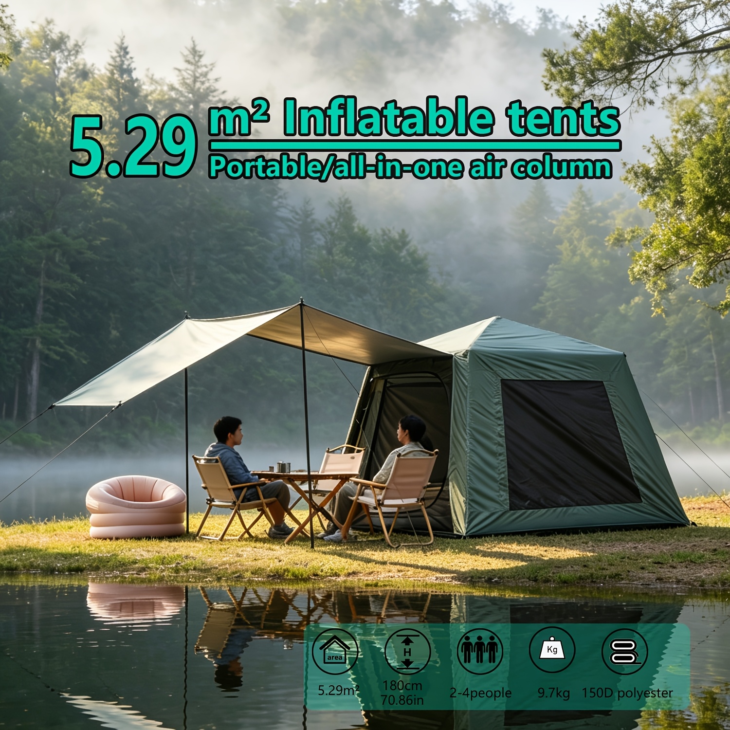 Leichtes Luxus-Luftzelt 5,29 m * Schnelle Aufblasung * fr 3-5 Personen;  Ideal fr Familien-Camping, Picknicks, Angeln, etc
