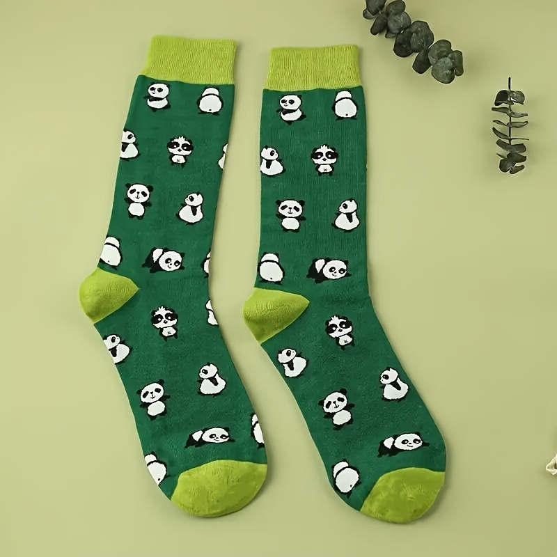 

1 Pair Men's Fashion Cartoon Panda Socks, Comfortable Breathable Cotton Blend, Hand Wash Or Dry Clean, Knit Fabric, Casual Wear