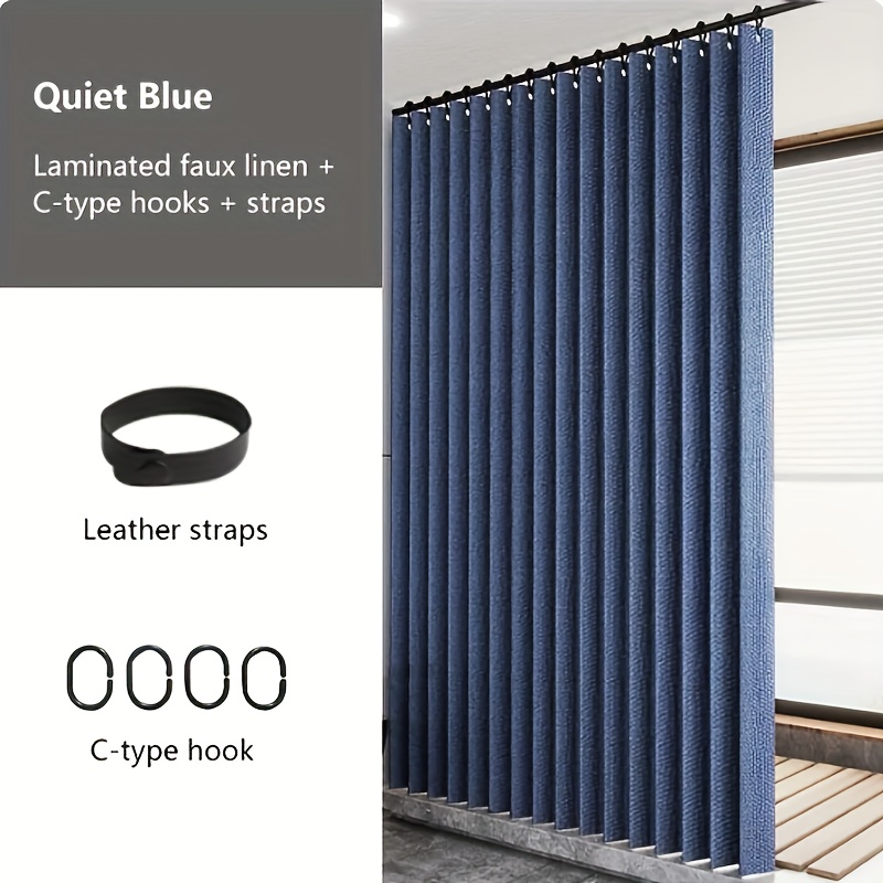 

1pc Quiet Blue Water-resistant Polyester Shower Curtain, 70x78in, Machine Washable, Fashion Themed Bathroom Partition With C-type Hooks And Leather Straps, Woven Unlined Curtain For Use