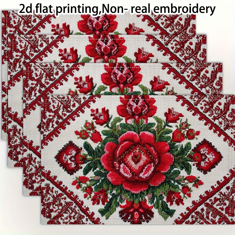 TEMU de quatre nappes ukrainiennes présente une impression plate 2D et une broderie unique non réaliste, ce qui un parfait pour des cadeaux élégants.