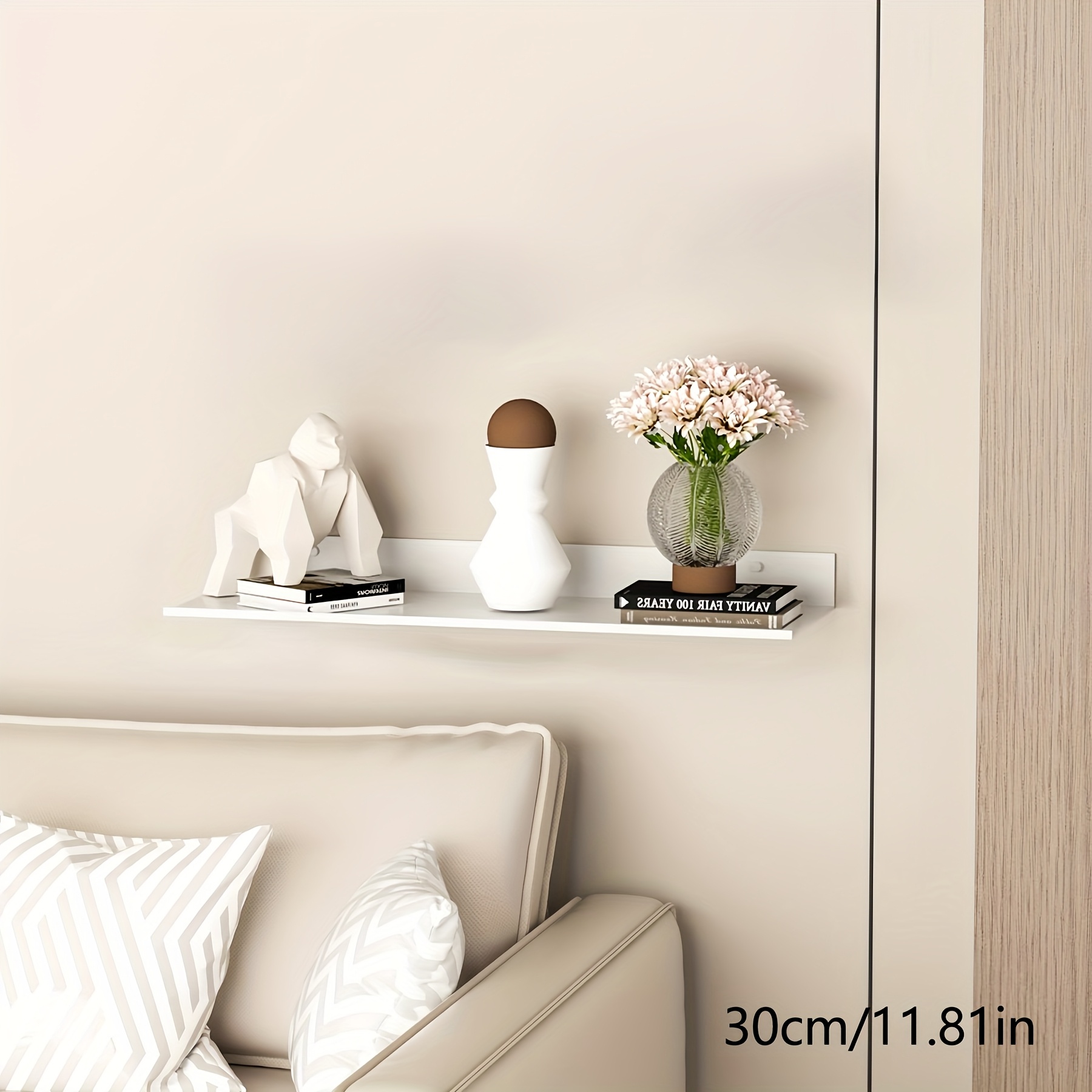 1pc Suspended Shelf Rack Display Rack, Aluminum Wall-mounted Shelf, Plant Storage Rack, Art Display Rack, Bathroom, Bedroom, Kitchen Shelf, Drilled Holes, Wall-mounted And , Surprise Gift, Shelves