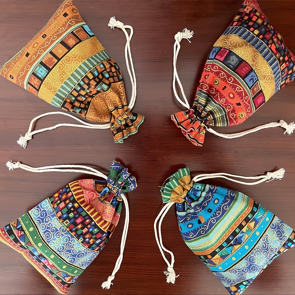 24pcs egyptian ethnic style jewelry candy pouch small gift bags with drawstring cotton cloth sachet for coin party favor retail supply wedding holiday net gift bags drawstring goody bags penetrating light fruit protection bags jewelry gift bags details 1