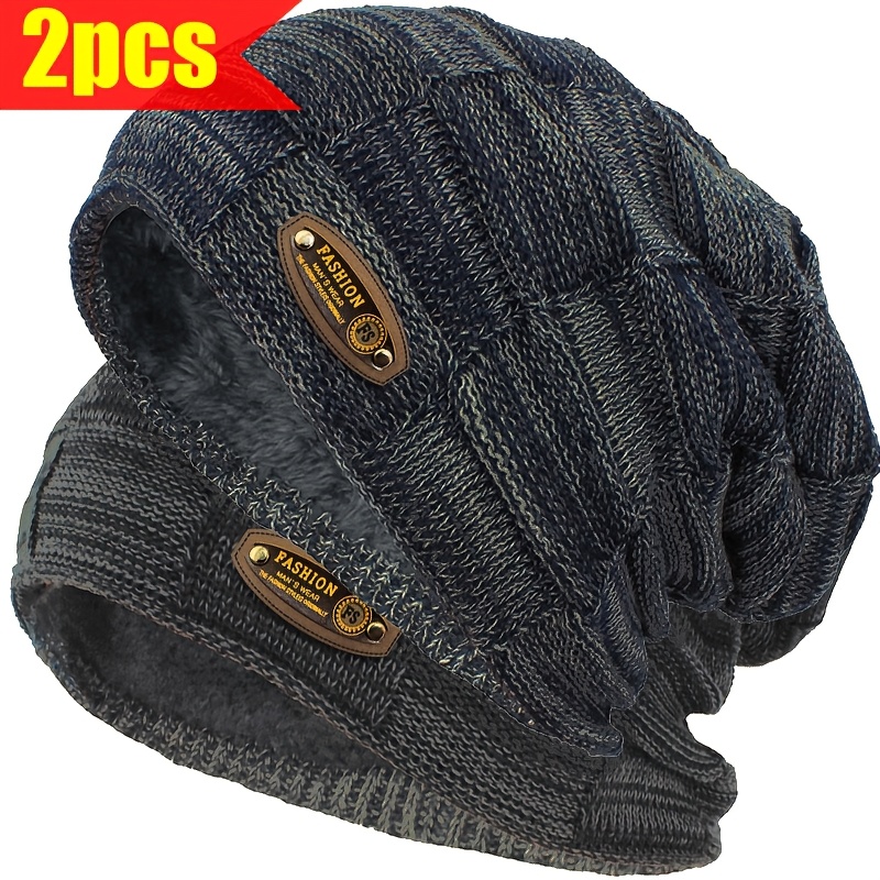 TEMU 2pcs Men's Autumn And Winter Fashionable Warm Hats, Mixed , Outdoor Leisure Windproof And Cold-proof Hats, Suitable For Middle-aged And Elderly