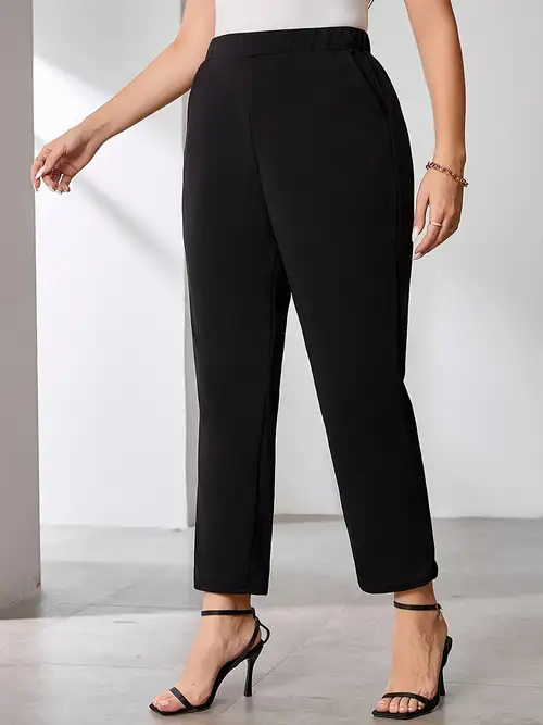 Plus Size Elegant Pants Women's Plus Plaid Print Elastic - Temu