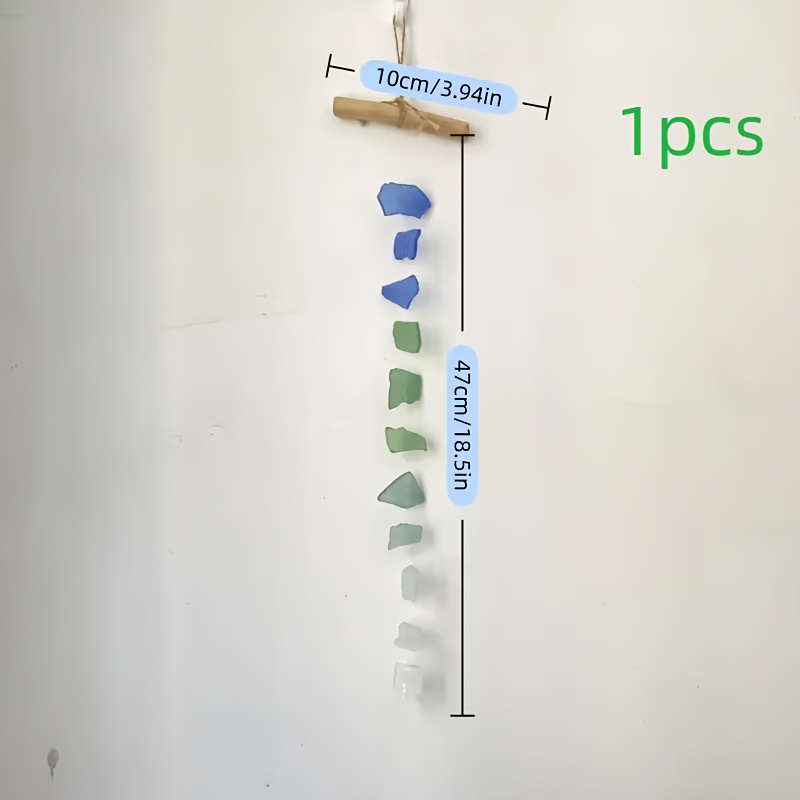 TEMU [3d] 1pc Bohemian Sea Glass Wind Chime Wall Hanging, Driftwood Wall Hook Rack Included, Blue And Glass, Colorful Suncatcher, Sea Glass Wind
