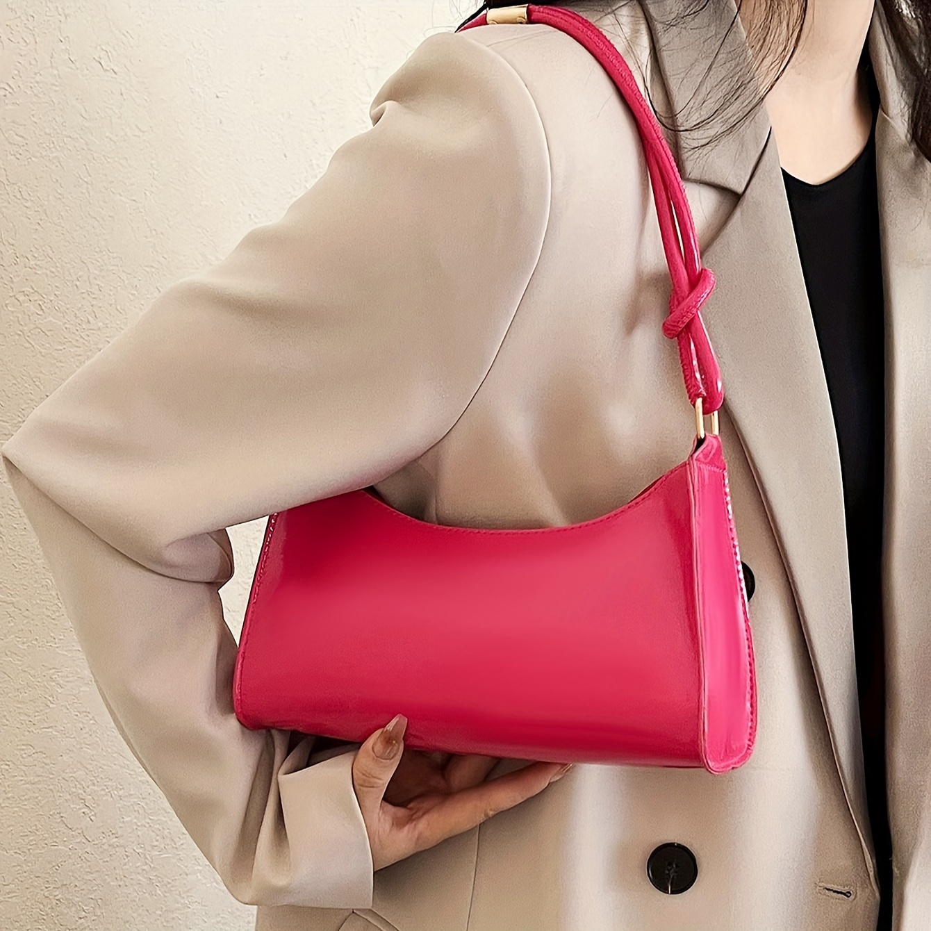 

Women's Elegant Shoulder Bag, Pu Leather Solid Color Underarm Bag, Trendy Chic Handbag