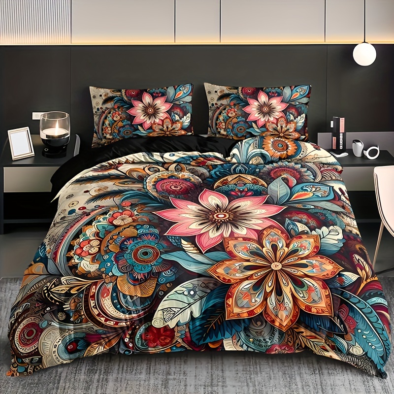 

Bohemian Mandala Floral Bedding Set: 3 Pieces (1 Duvet Cover + 2 Pillow Cases) - No Pillow Inserts Included