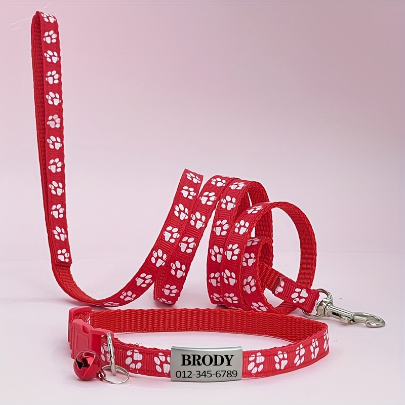 TEMU [customized] Pet Collar And Leash, Adjustable Pet Collar , Quick Release Clip Durable Training Rope Suitable For Small Cats Or, Without Battery