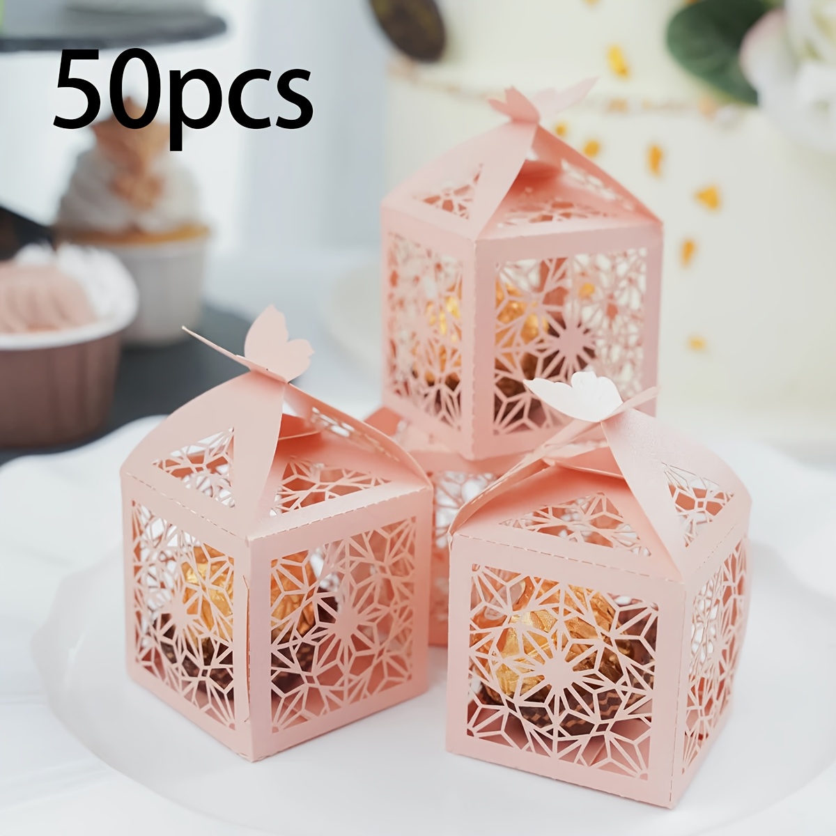 TEMU 50 piezas, Cajas de Dulces Cortadas con Láser, Empaquetado para Aniversarios y , Decoraciones para Fiestas Nupciales, Cajas de Regalo con