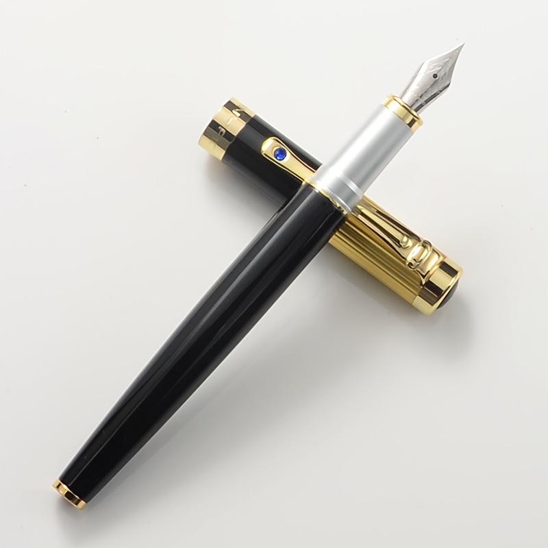 TEMU 1 Black Golden Decoration Fountain Pen F Nib Smooth Writing Includes 2.6mm Ink Absorber Office Business Gift Fountain Pen Does Not Contain Ink