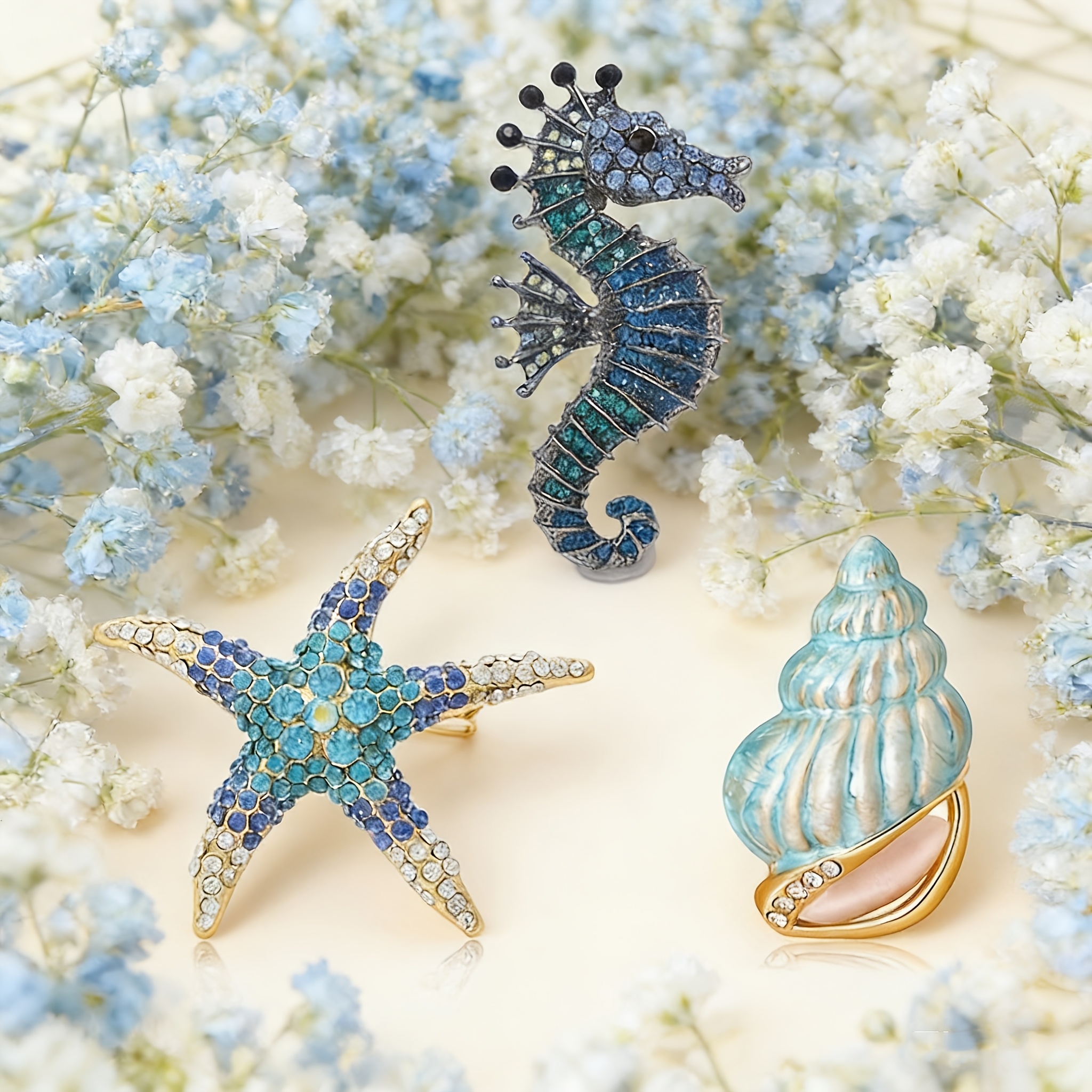 TEMU 3pcs Broche Bleue Animaux de Étoile de Mer Strass, Unisexe, Cadeau d'Anniversaire Parfait Cadeau de Noël