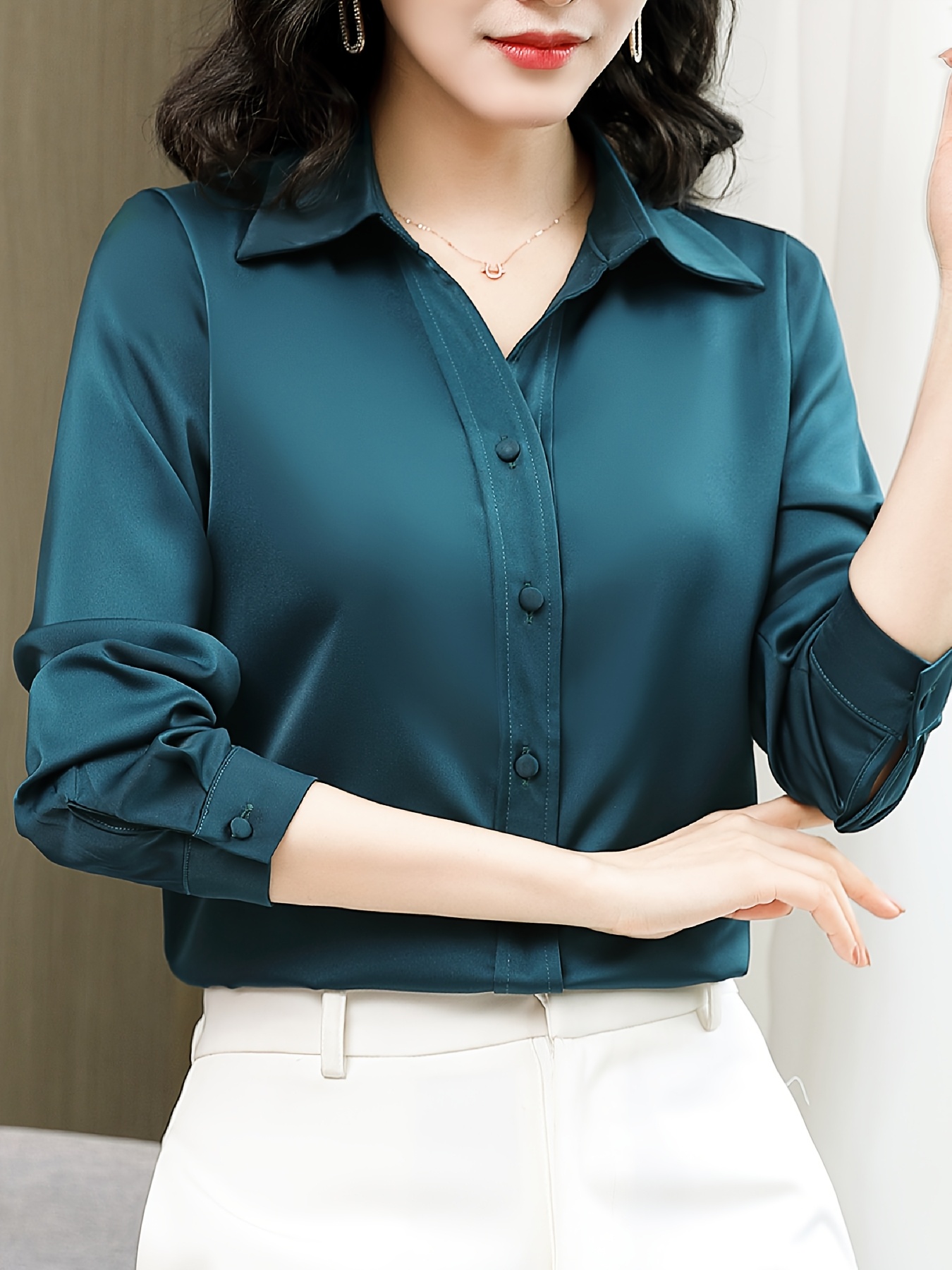 lightweight design elegant satin button shirt women long Temu