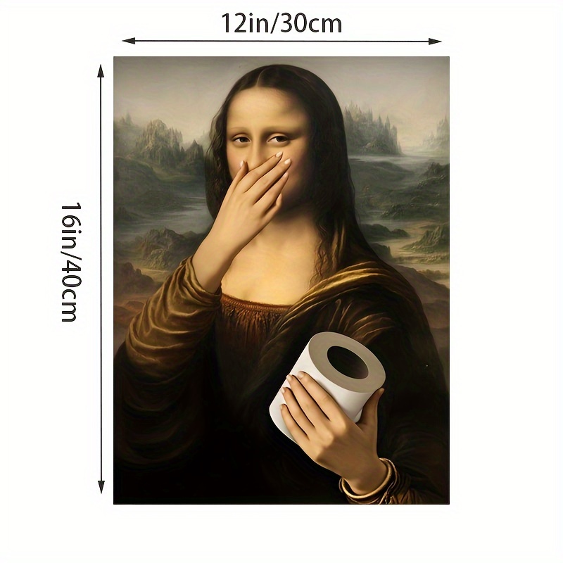 TEMU 1pc Toile Encadrée - Parodie Drôle de avec Papier Toilette - Poster Mème Moderne pour Salle de Bain Style Rétro - Cadre Enveloppant 15,7x11,8