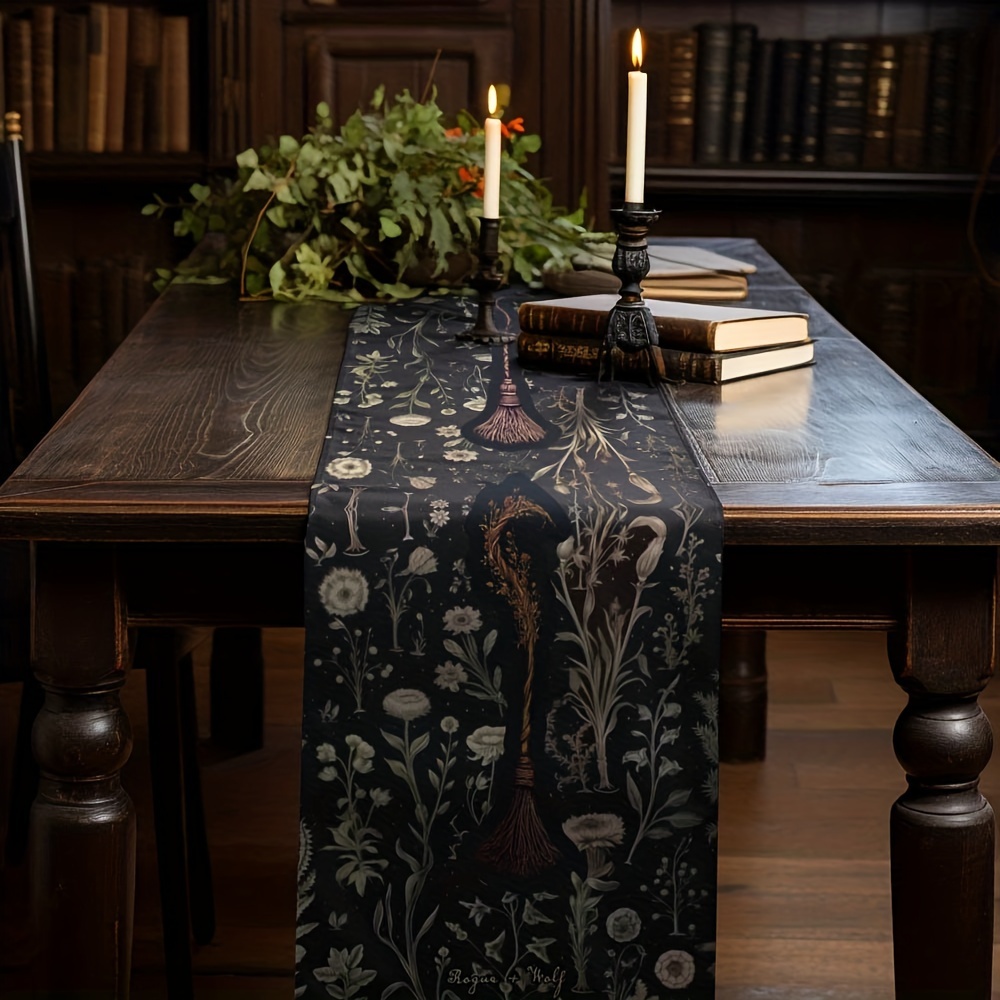 

Broom Gothic Table Runner - Perfect For Dining, Kitchen & Outdoor Decor, Family Gatherings & Parties