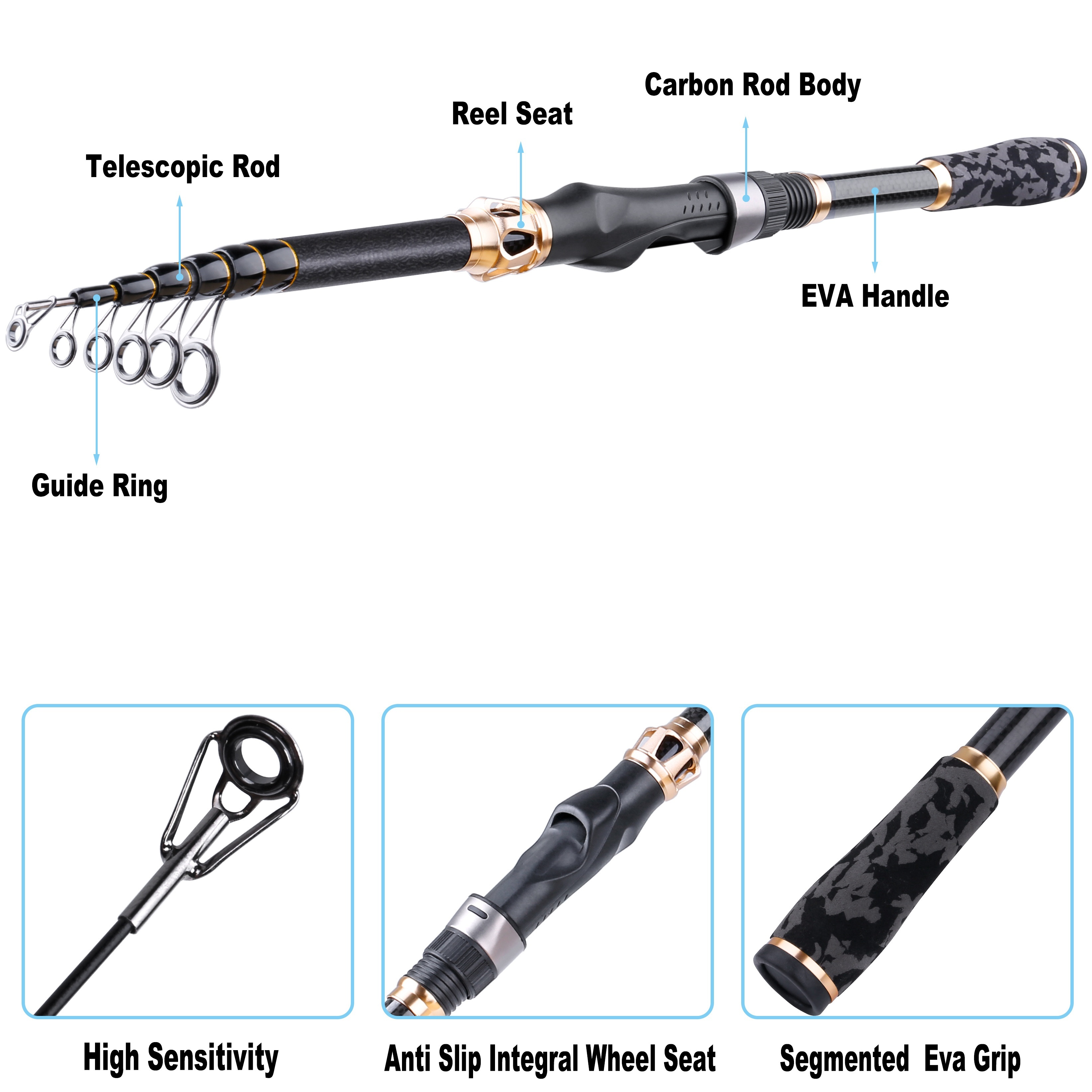 1pc Spinning Fishing Rod, Telescopic Fishing Rod - Carbon Fiber Portable  Travel Pole, For Stream And Freshwater Saltwater Fishing