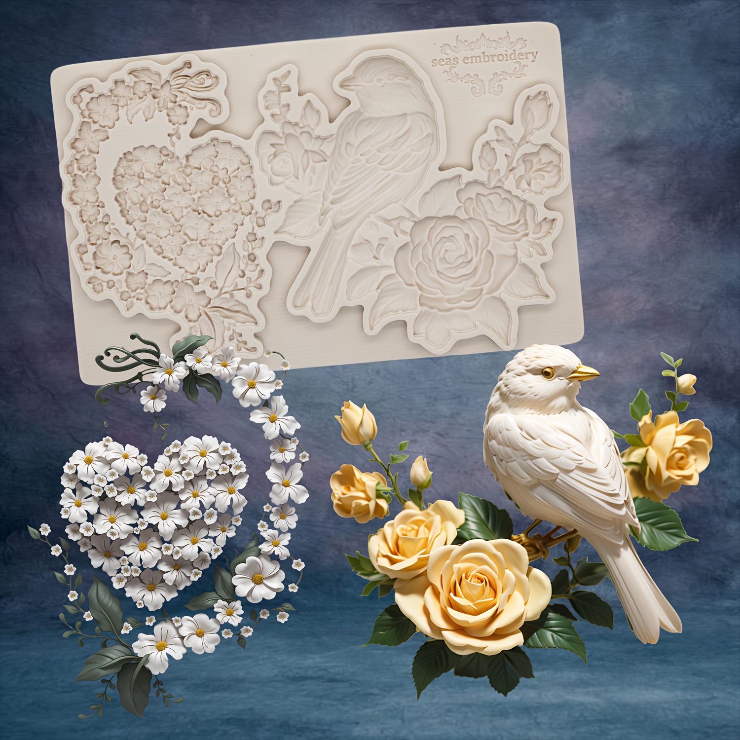 

Silicone Resin Casting Molds Set For Diy Crafts - Bird And Floral Designs, Cake Decorating, Chocolate And Candy Tools