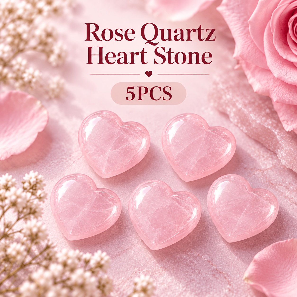TEMU 3/5pcs Rose Quartz Heart Stones, 2cm Polished No-hole Shaped Stones For Making, Home Decor, , Valentine's Day, Mother's Day And Birthday Gifts